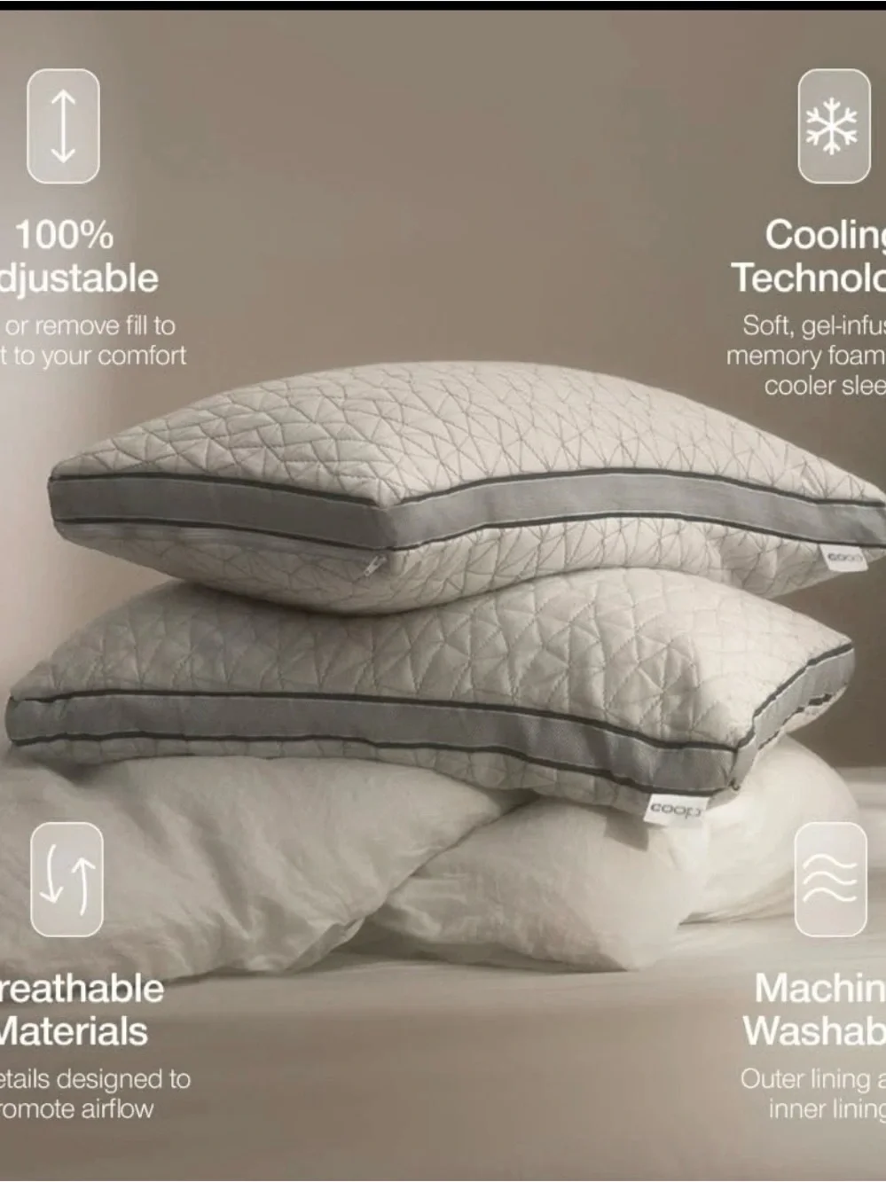 Coop Home Goods Eden Cool Adjustable Pillow, QueenSize - Adjustable Memory Foam.